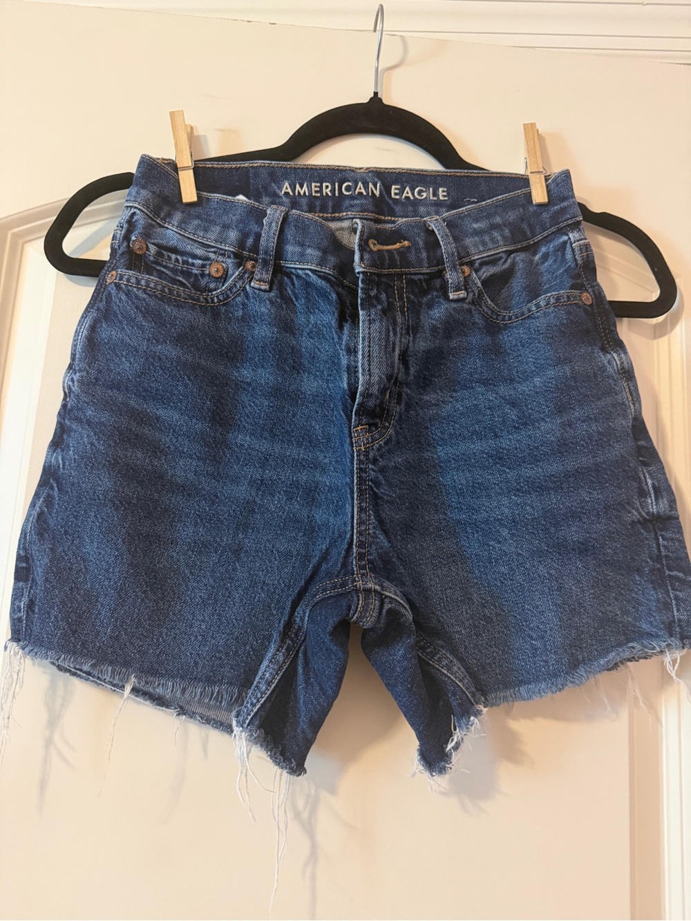 American Eagle Outfitters High-Rise Dark Blue Denim Cutoff Shorts 000